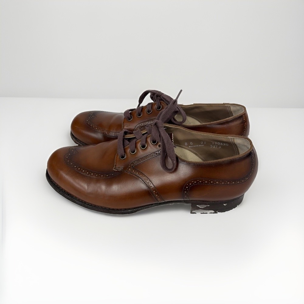 Vintage 1973 Vulcan Men's Brown Leather Shoes Size 8 E Wide vintage Made in USA